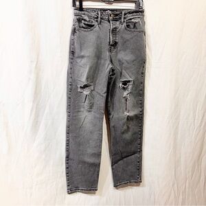 Hollister Women’s Distressed High-Rise Straight-Leg Black Wash Jeans 7R 28x27